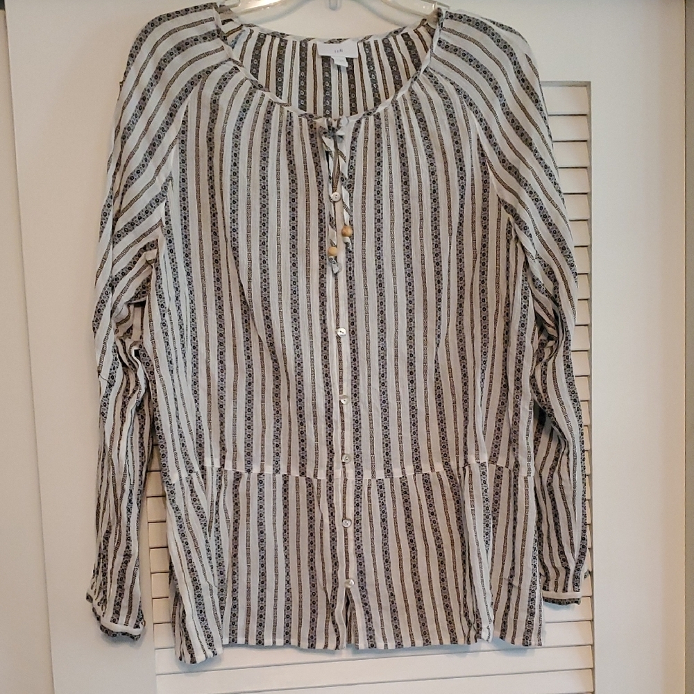 J. Jill Black and White Striped Blouse